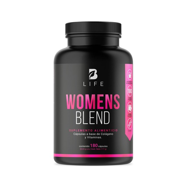 Vitaminas para Mujer, Multivitamínico de 180 cápsulas. Ingredientes naturales: Colágeno Hidrolizado, Biotina, Ácido Fólico y Vitaminas. Womens Blend B Life.