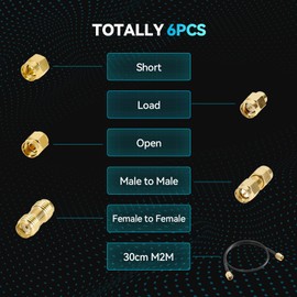 Seesii 6Pcs SMA Calibration Kits for NanoVNA H H4 F V2 V3 SAA Mini1300 PS100 Vector Network Analyzer & Antenna Analyzer Calibrate RF Coaxial Test Connector Short/Load/Open/Thru/Jumper/F2F M2M Set