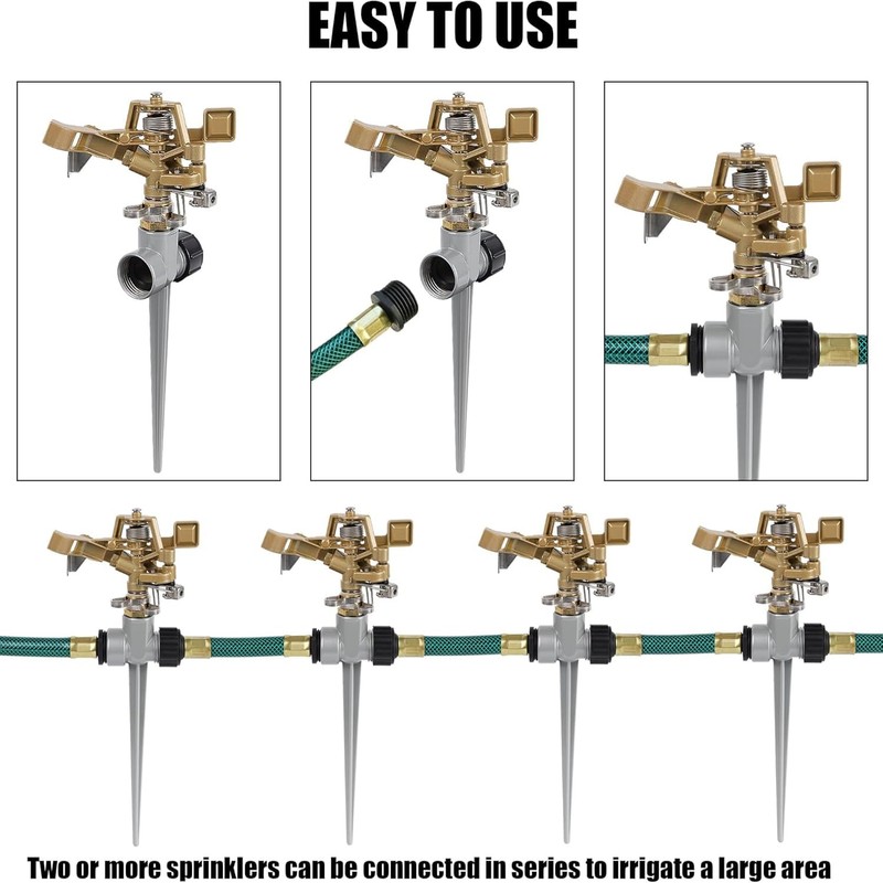 2Pcs Zinc Alloy Heavy Duty Stainless Steel Rotating Sprinkler，Adjustable 360