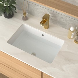 GhomeG 21 Inch Undermount Bathroom Sink Rectangular - 21"x13" White Rectangle Porcelain Ceramic Vessel Sink with Overflow,Under Counter Lavatory Vanity