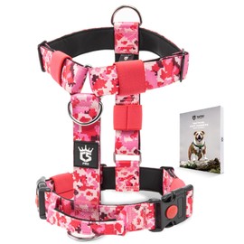 TSPRO Heavy Duty Premium Tactical Dog Harness for Large Dogs, No Pull, Adjustable Fit, Quick-Release Buckle, Padded Handle, Perfect for Hiking, Walking, Running & Training (Camo Pink L 25)