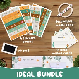 ACT SHOP Baby Milestone Book,Safari Animals Baby Keepsake Journal, Baby Memory Book, Set Inkless Hand And Footprint, Baby Books For Parenst Keepsak, Baby Scrapbook Unisex, Sand Linen, 10 * 10 inches