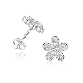 Moissanite Earrings for Women,925 Sterling Silver Plated 18K White Gold Moissanite Earrings D Color VVS1 Moissanite Flower Stud Earrings for Women Promise Birthday Christmas Gift, Gemstone, Moissanite