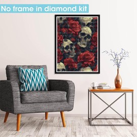 Pavemlo 5D Diamond Art Kits for Adults Skull, Full Drill Diamond Art Roses Pictures Paint with Diamonds, DIY Cross Stitch Jewel Art Rhinestone Craft for Home Wall Decor 12x16 inch