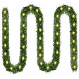 Timoo 15FT Green Christmas Garland with Lights Christmas Greenery Garland with 50 Clear Incandescent Lights Xmas Garland Christmas Pine Garland for Christmas Tree Indoor Outdoor Christmas Garland