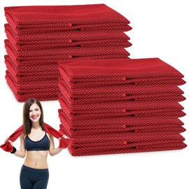 Redbaker 50 Pcs Cooling Towel 32 x 12 Inch Microfiber Sweat Towel (Red)