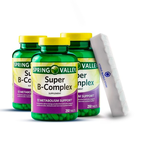 Spring Valley, Super Vitamin B Complex Tablets Dietary Supplement, B Complex + 7 Day Pill Organizer Included (Pack of 3)