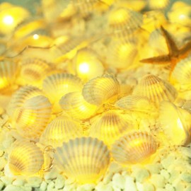 Cynzia Natural Seashells String Lights, 40LED Beach Decoration USB Plug in with 8 Modes Remote Control, Waterproof Ocean Fairy Lights for Bedroom Party Indoor Outdoor Wedding Holiday Christmas