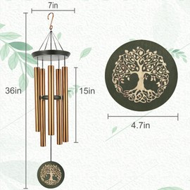 36" Memorial Tree of Life Windchime for Outside, Large Deep Tone Tuned Bamboo Wind Chimes Outdoors, Chimes in Memory of Mom/Loss Loved One, Sympathy/Retirement Wind Chimes Gift Christmas Clearance