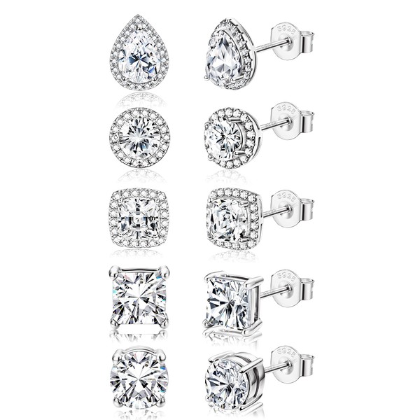 Morfetto 925 Sterling Silver Stud Earrings Large CZ Stud Earrings