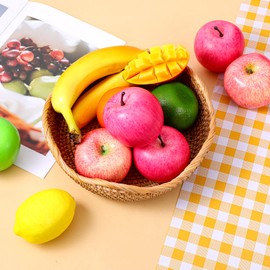 Rattan Bread Basket Handmade Round Fruit Serving Bowl 10.2'' Wicker Storage Basket Natural Woven Decorative Basket for Kitchen Counter Organizing, Honey Brown