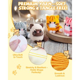 ZaKaBox Crochet Kits for Beginners Adults Kids, Animal Cat Crochet Kit with Step-by-Step Video Tutorials, Beginners Crochet Kit, Soft Yarn, Birthday Gift for Adults, Teens (Crochet Cat 4pcs)