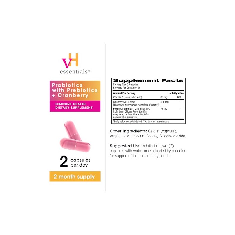 vH essentials Probiotics for Women with Prebiotics and Cranberry, 120