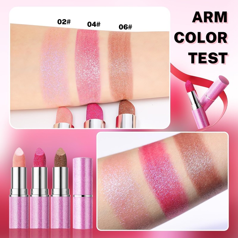 Prreal Sparkling Lipstick Moisturising,Glitter Lipstick Long-Lasting Waterproof,Metallic Not Stick Cup