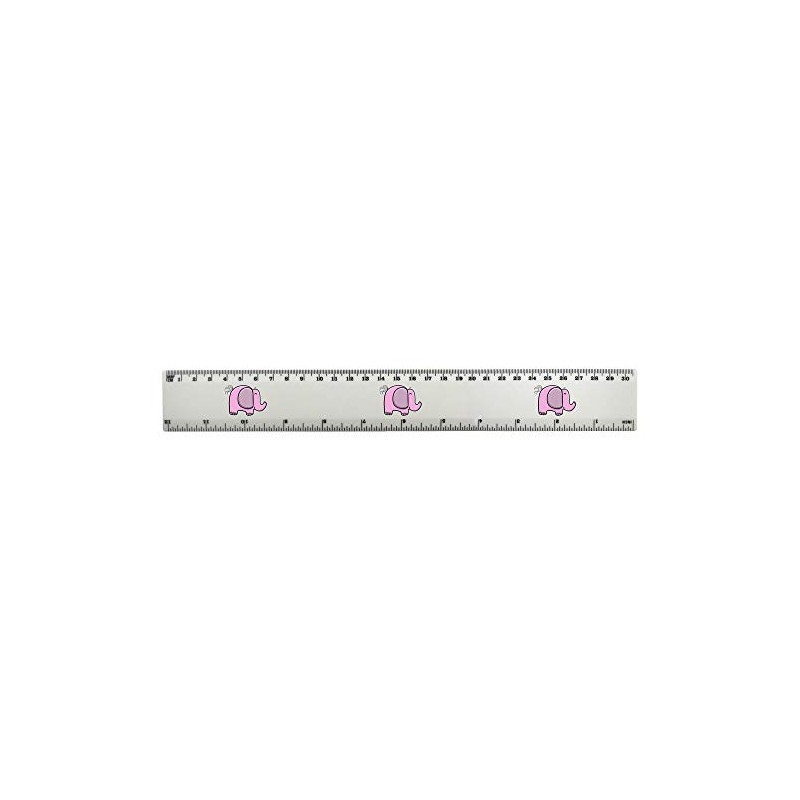 'Pink Elephant' 30cm (12 Inch) White Plastic Ruler (RL00049859)