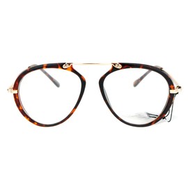 Clear Lens Aviator Glasses Unique Metal Top Bridge Fashion Eyeglasses Tortoise