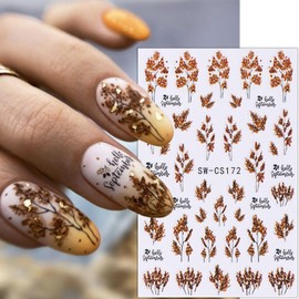 6 Sheets Fall Nail Stickers for Nail Art Black Flower Pine Nail Art Stickers 3D Self-Adhesive Heart Flowers Leaf Nail Decals Autumn Fruits Nails Designs Thanksgiving Nail Supplies for Women