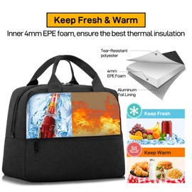 HOMESPON Insulated Lunch Bag for Women Men Work Adult Cool Bag Lunch Box Large Capacity Ladies Tote Bag(Black)