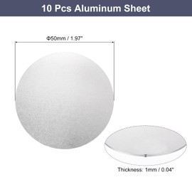 sourcing map Aluminum Sheet, 10 Pcs 50mm Diameter x 1mm Thickness 1060 Aluminum Plate for Industrial, Silver Tone