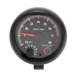 Shkalacar 3.75" Autogage Tachometer - Universal Car Gauge With White Inter Shift Light 0-8000 RPM - Black and White Light Instrument for 12V Petrol Vehicles