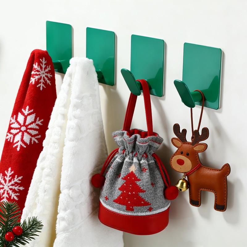 DELITON 4 Pack Colorful Hanging Hooks - Adhesive Green Cute