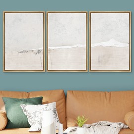 SIGNWIN Framed Canvas Print Wall Art Set Industrial Grunge White Gray Landscape Shapes Abstract Illustrations Modern Art Decorative Nordic Zen for Living Room, Bedroom, Office - 24"x36"x3 Natural
