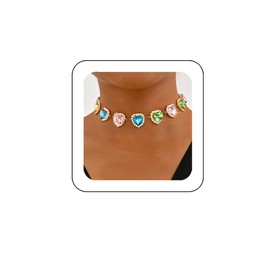 Fashey Rhinestone Choker Necklaces Colorful Crystal Necklace Heart Choker Necklace Jewelry for Women