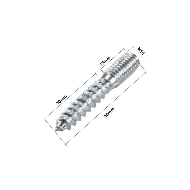 uxcell M10 Hanger Bolts Length 2"(50mm) Double Headed Bolts Self-Tapping