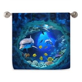 Dujiea Blue Ocean Dolphin Deep Sea Kitchen Dish Towel Soft Highly Absorbent Hand Towel Home Decorative Multipurpose for Bathroom Hotel Gym and Spa 15 X 27 Inches