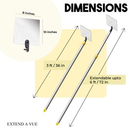 Extend A Vue Inspection Mirror Telescoping Pole, Lightweight & Durable, 3 ft - 6 ft Pole, 8 x 10 inch Acrylic Mirror