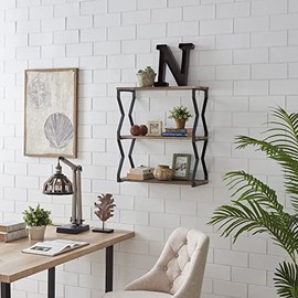 Danya B Rustic Industrial 3-Tier Zigzag Floating Wall Shelf GH20190 | Wall Mounted Shelf for Pictures, Decor, Art, Houseplants | Industrial, Rustic, Farmhouse Style