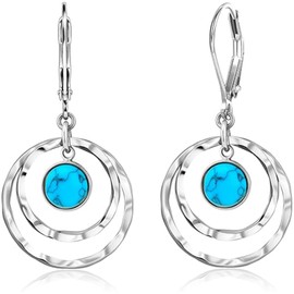 Gold Turquoise Earrings For Women Sterling Silver Circle Leverback Bohemia Drop Dangle Jewelry Hypoallergenic Summer Gifts (Silver)