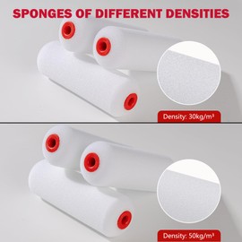 Mister Rui 4 Inch Foam Roller Covers 10-Pack, 30kg/m³ Medium Density - Washable & Reusable for Smooth Finish on Furniture, Cabinets, DIY Projects