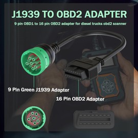 Zzxker J1939 9 pin OBD1 to 16 pin OBD2 Adapter Cable,J1939 to OBD2 Adapter Cable,J1939 to J1962 9pin to16pin Adapter for Heavy Duty Trucks and Commercial Vehicles (Green)