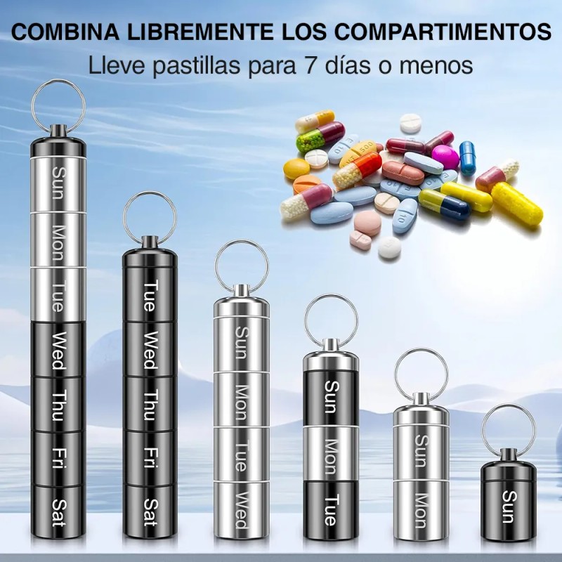 Pastillero Semanal Y Diario Portátil Hermético Color Negro