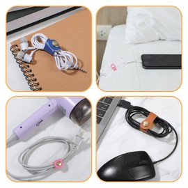 Tyqour 10pcs PU Leather Strap Cord Organizer, Cable Straps, Reusable Cable Ties for Electrical Cords, Snap Closure for Charging and Power Cords Headphone Organizer