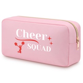 Cheerleader Gifts for Women Girls Pink Cosmetic Bag Cheer Team Gift Cheerleading Appreciation Birthday Gifts for Women Cheerleader Teammates Cheer Mom Coach Double Side Travel Makeup Pouch