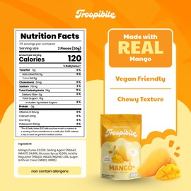 Troopibite Real Mango Gummies, Made with Real Fruit, Vegan Chewy Treats, Healthy Fruit Snacks, Allergy-Friendly, Kid-Friendly, Fruit Snacks Bulk, Plant-Based Gummy Bites (Pack of 3)