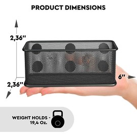 Mesh Magnetic Storage Baskets - Set of 2 (Black) with Anti-Slip Feature and Strong Magnets - Magnetic Locker Organizer and Pencil Holder for Whiteboard and Refrigerator (Black-2 pcs)