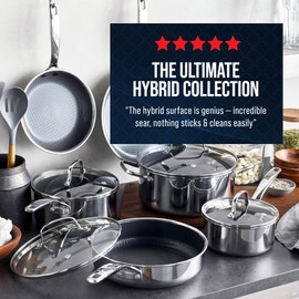 Blue Diamond Hybrid Nonstick Stainless Steel 1.57QT Saucepan with Glass Lid, PFAS-Free Ceramic Diamond Bond Pot, Dishwasher Safe, Stay-Cool Handle, Induction Ready, Compatible with All Cooktops