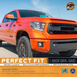 WEELMOTO Headlights Assembly For 2014-2021 Toyota Tundra Headlight Assembly Pair with LED DRL Strip Replacement For 14 15 16 17 18 19 20 21 Toyota Tundra Black Housing Amber Reflector Set