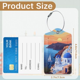 3 Pcs Santorini Sunset Landscape Luggage Tags for Suitcase, Travel Cruise Luggage Tag with Privacy Flap, Name ID Label and Metal Loop for Women Men Baggage Handbag School Bag Backpack