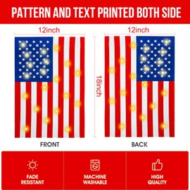 12 x 18 Double Sided American Garden Flag with Lights- Solar LED Burlap US Flag, Luminable Yard Garden Flag for Patio Lawn Outside Outdoor Decorative