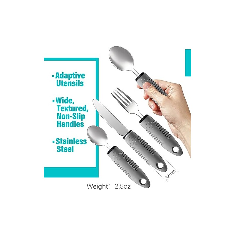Nourislif Adaptive Utensils 4pcs For Hand Tremors,Elderly, Arthritis,Parkinsons-Built Up Utensils