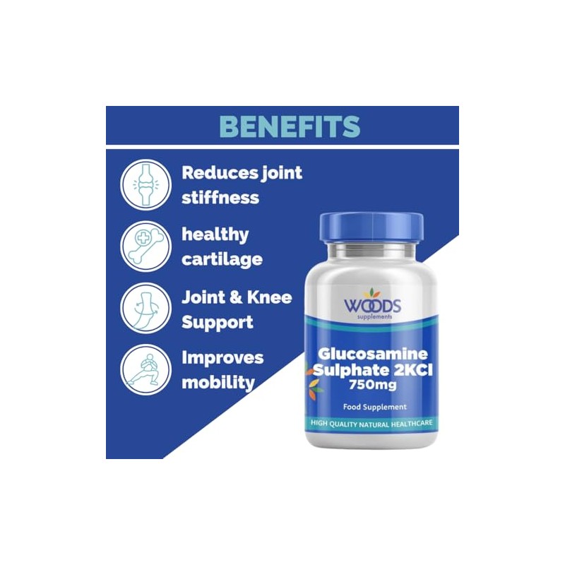 Woods Supplements - Vegan Glucosamine Sulphate 2KCl 1500mg x90 Tablets.