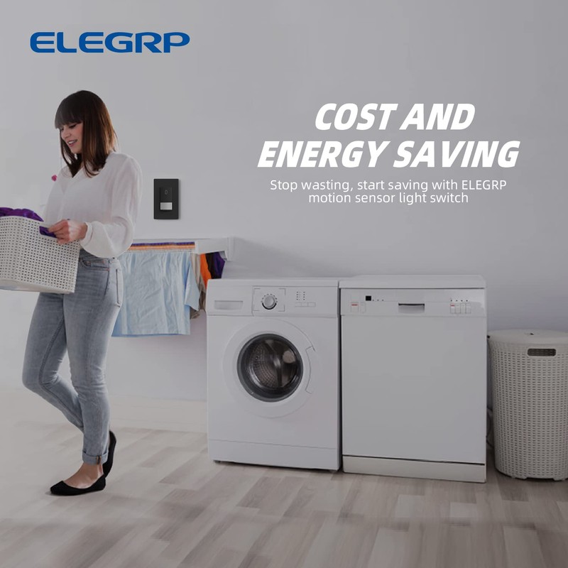 ELEGRP Matte Black Single Pole Occupancy Motion Sensor Light Switch,