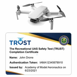 ReclaimDrone.com TRUST - Recreational UAS Safety Test Completion Certificate card - FAA requires