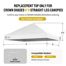 CROWN SHADES 8x8 Canopy Replacement Top - Only Compatible with Crown Shades RS64F Series, Silver Coated Canopy Top Cover, White (Top Only)