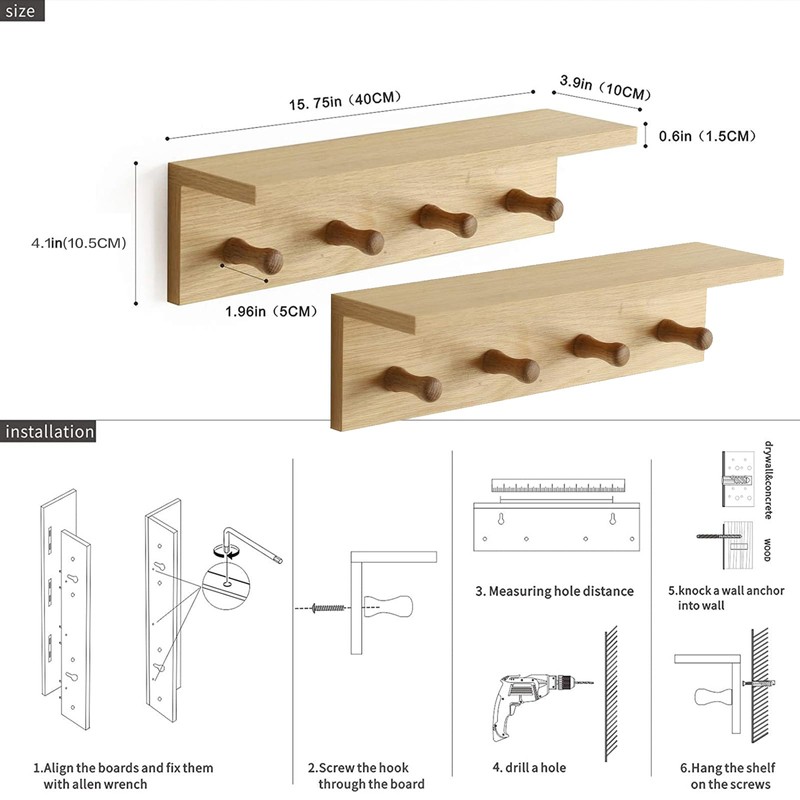XAOMLP Entrance Coat Rack ，Coat Hooks, Wall-Mounted Wooden Hook Rack,