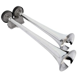 AINTIER Air Horn Kit 2 Trumpet Air Horn 118dB with 2 Compressor and Hose Relay Super Loud Dual Trumpet for Any 12V Vehicles Trucks Lorrys Trains Boats Cars Vans Kit Silver